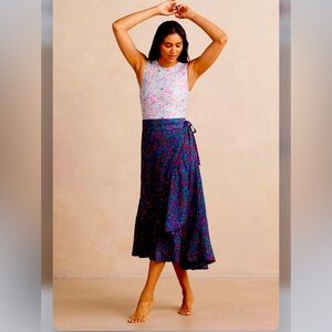 The Silky Luxe Beach to Brunch Wrap Skirt - Radiant Floral in Deep Sea